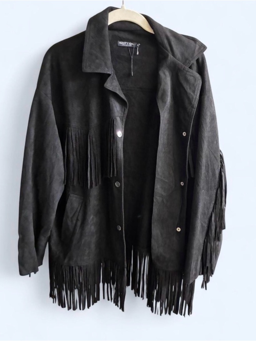 Nasty Gal Black Suede Fringe Jacket - size M